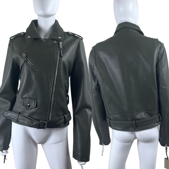 Rebecca Minkoff Jackets & Blazers - Rebecca Minkoff Women Size L Green Faux Leather Asymmetrical Moto NEW Jacket